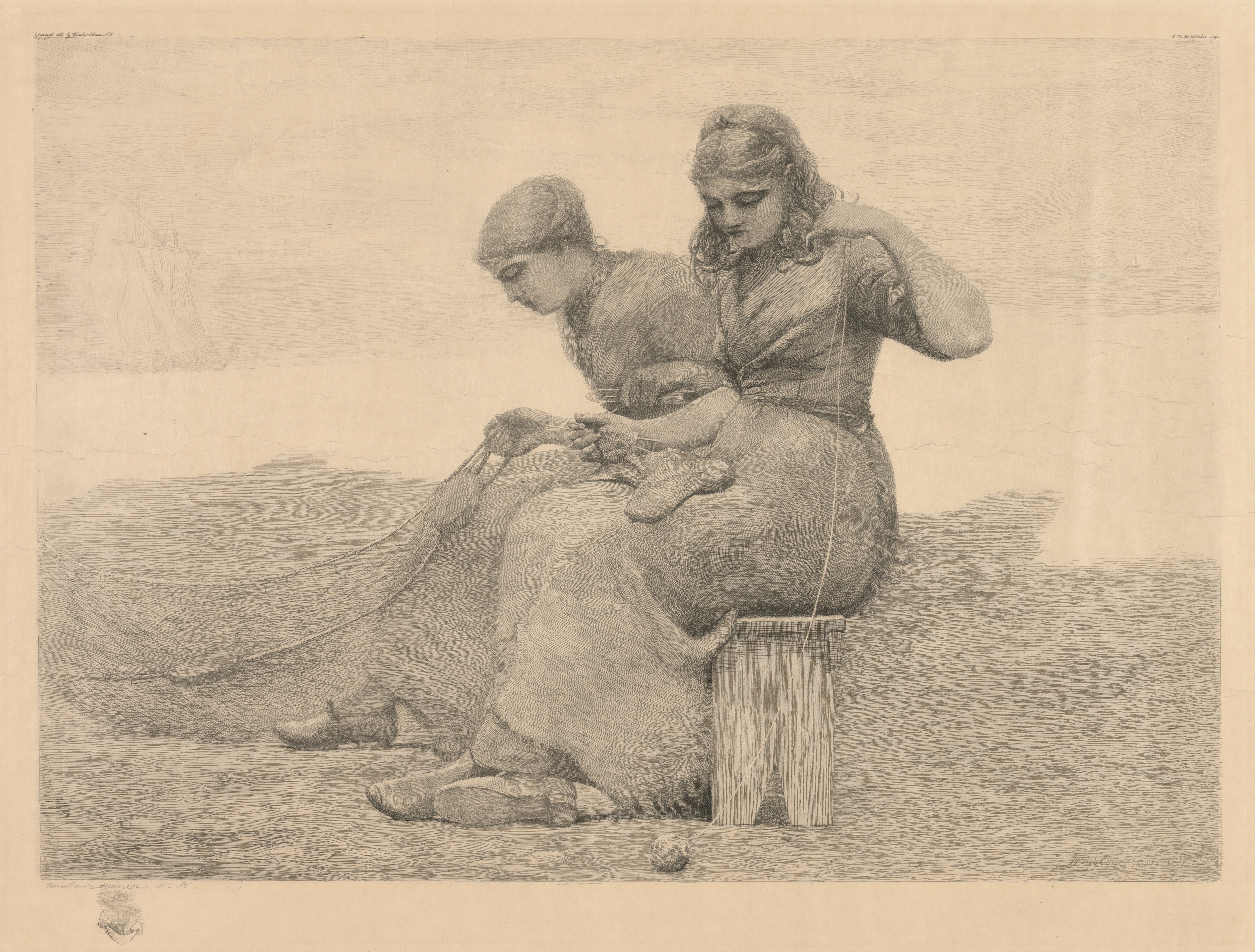 《补网》（mending the nets）｜温斯洛·霍默 Winslow Homer｜1888