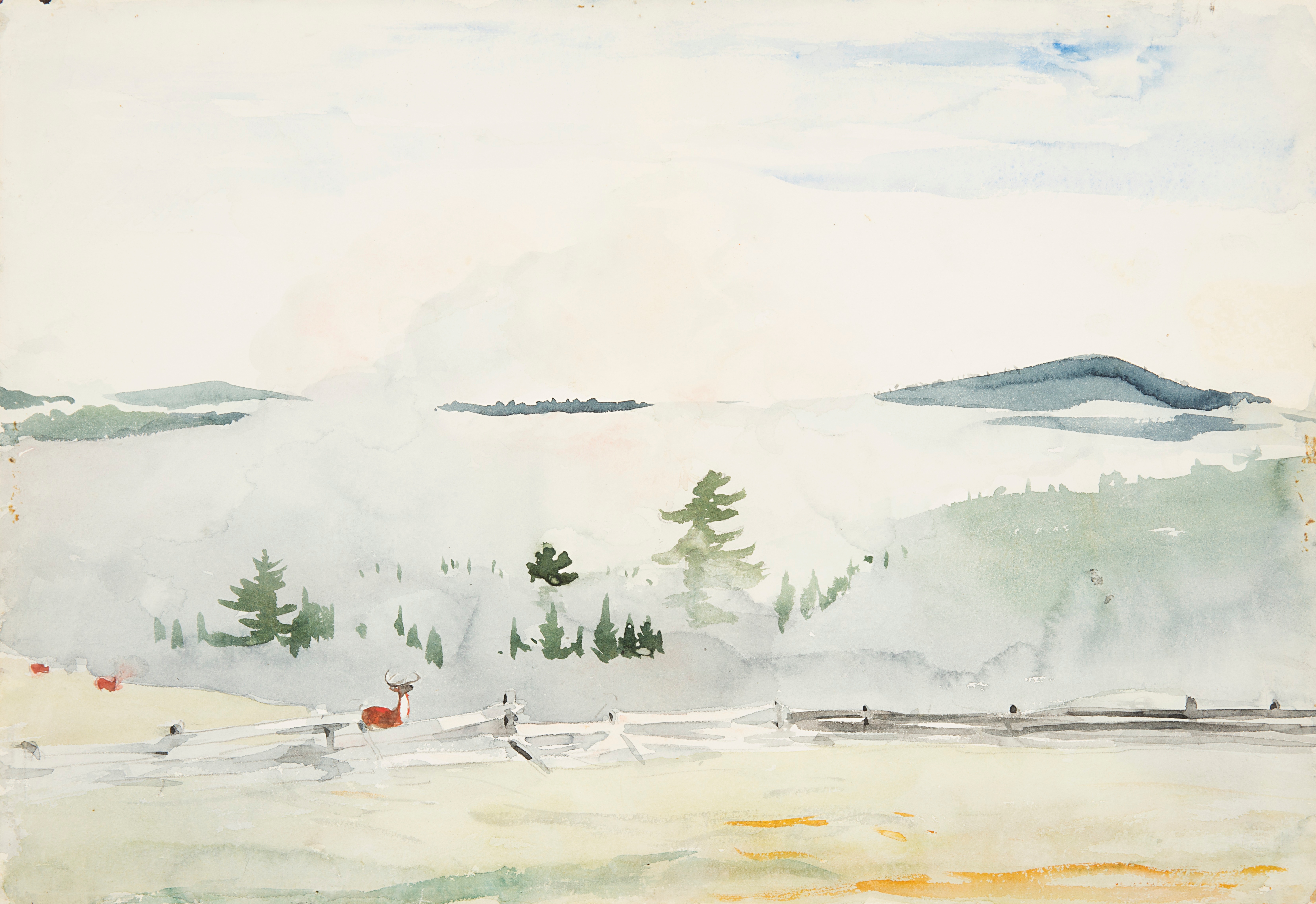 《晨雾中鹿的风景》（landscape with deer in a morning haze）｜温斯洛·霍默 Winslow Homer｜1892
