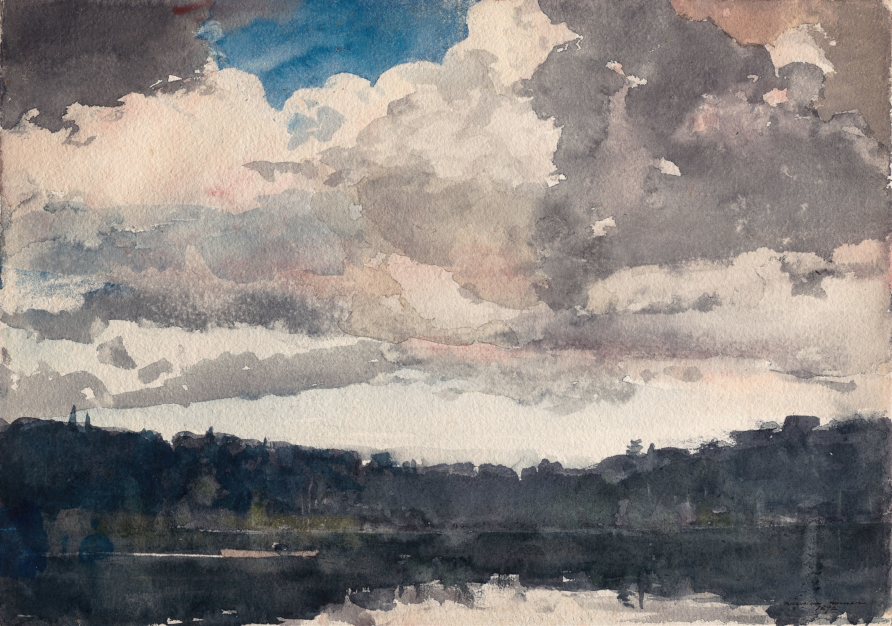 《孤独之船北伍兹俱乐部阿迪朗达克》（the lone boat north woods club adirondacks）｜温斯洛·霍默 Winslow Homer｜1892
