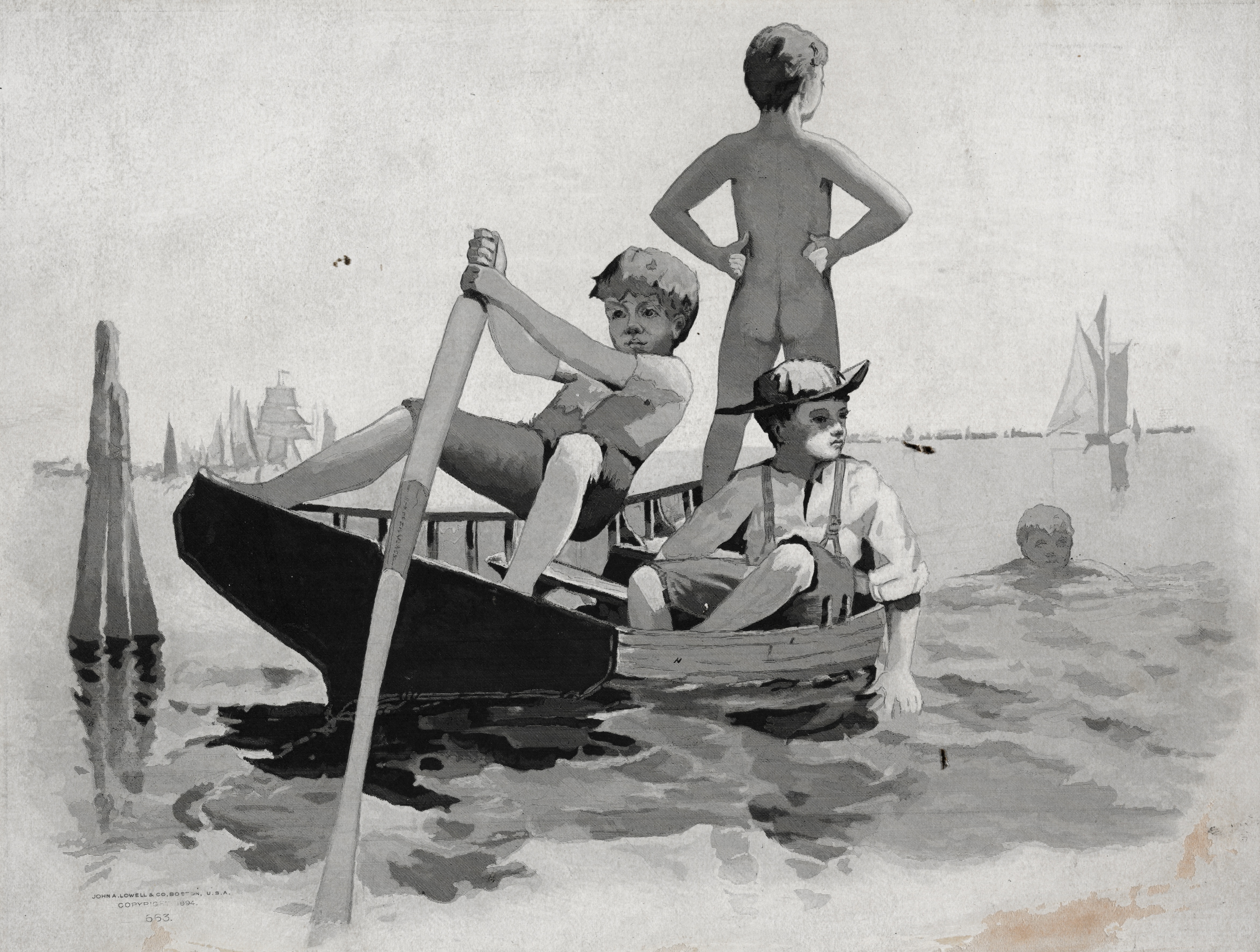 《男孩游泳格洛斯特港》（boys swimming gloucester harbor）｜温斯洛·霍默 Winslow Homer｜1894