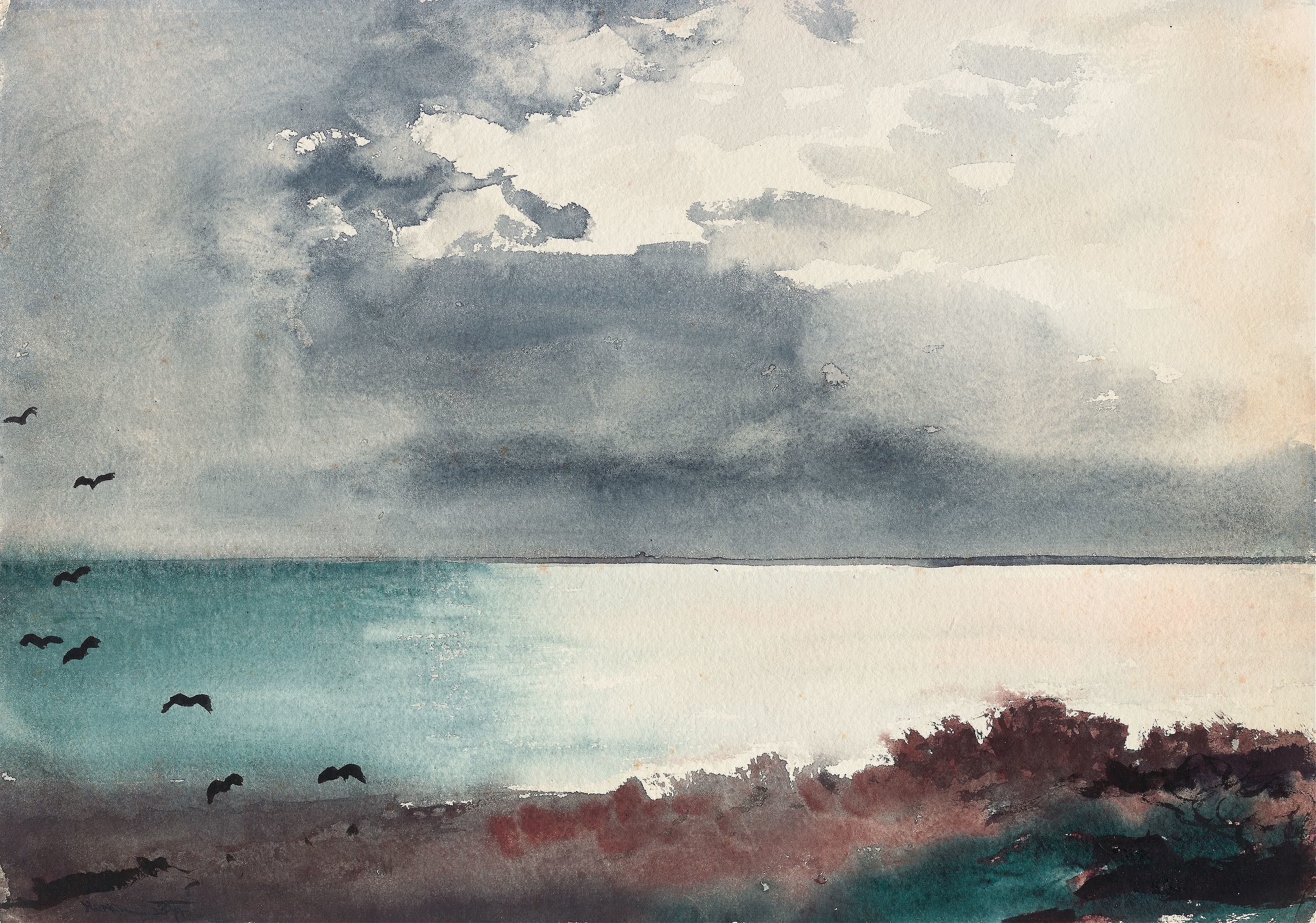 《缅因州的风暴海岸》（breaking storm coast of maine）｜温斯洛·霍默 Winslow Homer｜1894