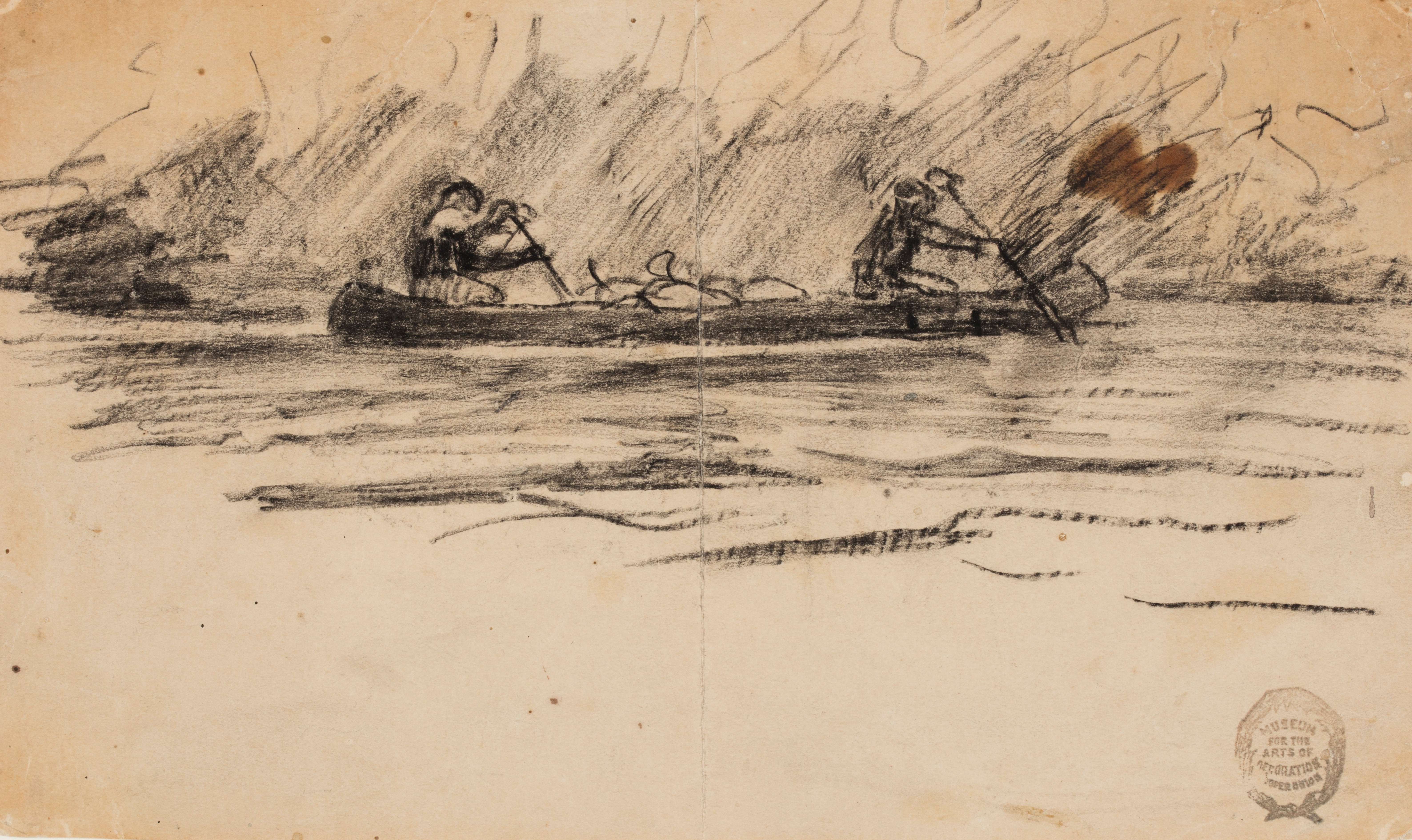 《与两个男人划独木舟》（canoe with two men）｜温斯洛·霍默 Winslow Homer｜1895