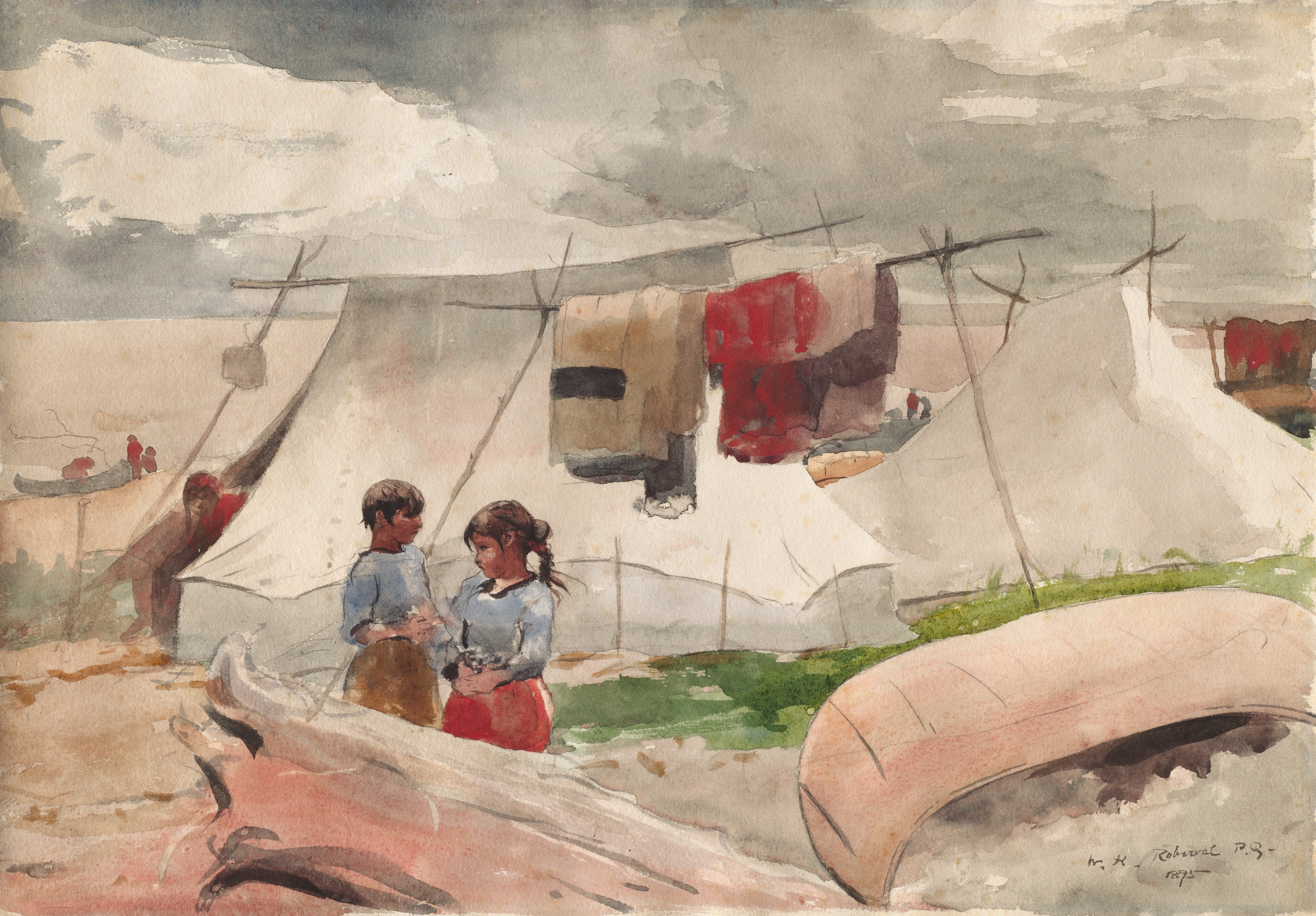 《印度营罗伯瓦尔 p q》（indian camp roberval p q）｜温斯洛·霍默 Winslow Homer｜1895