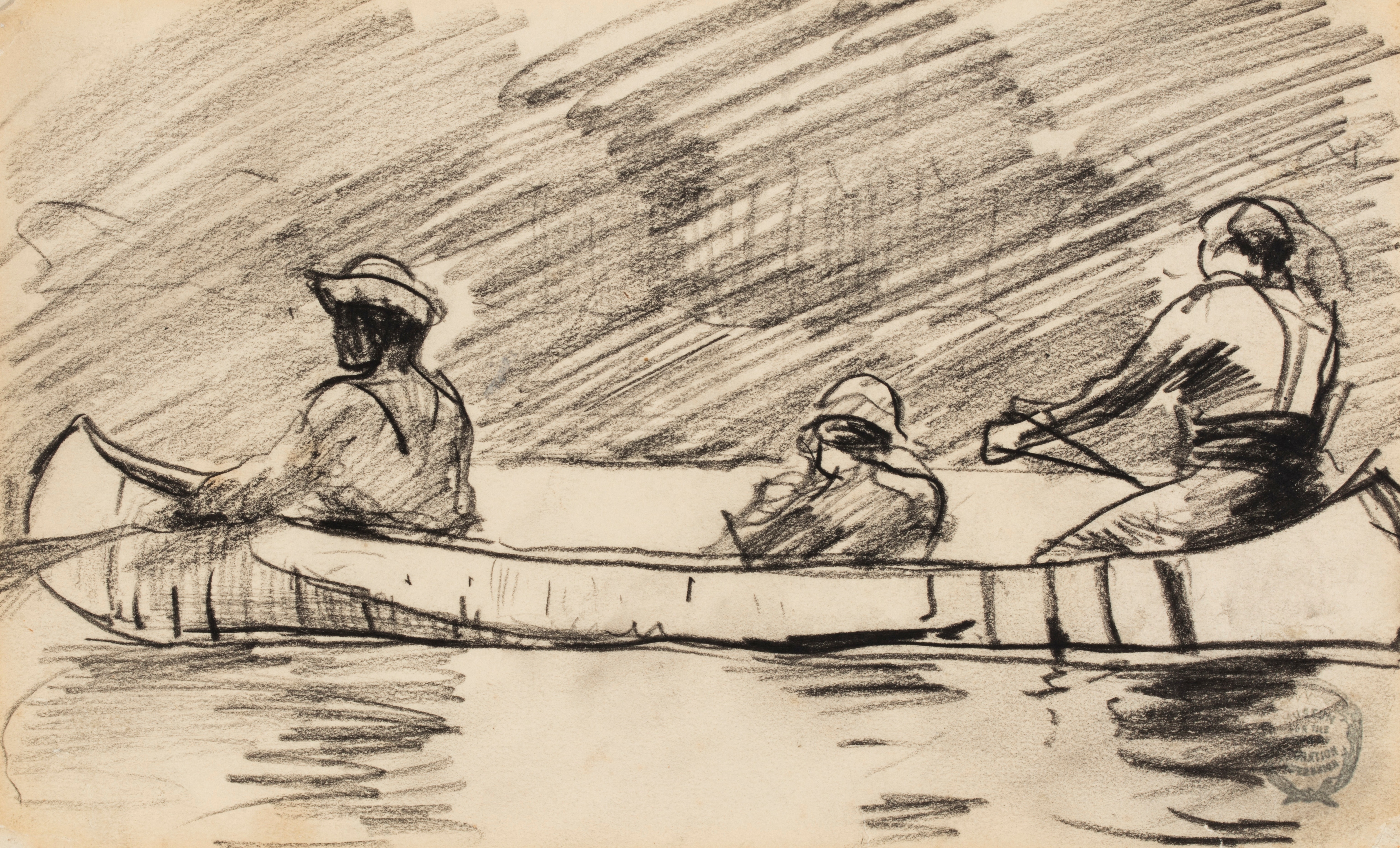 《与三个人划独木舟》（canoe with three men）｜温斯洛·霍默 Winslow Homer｜1897