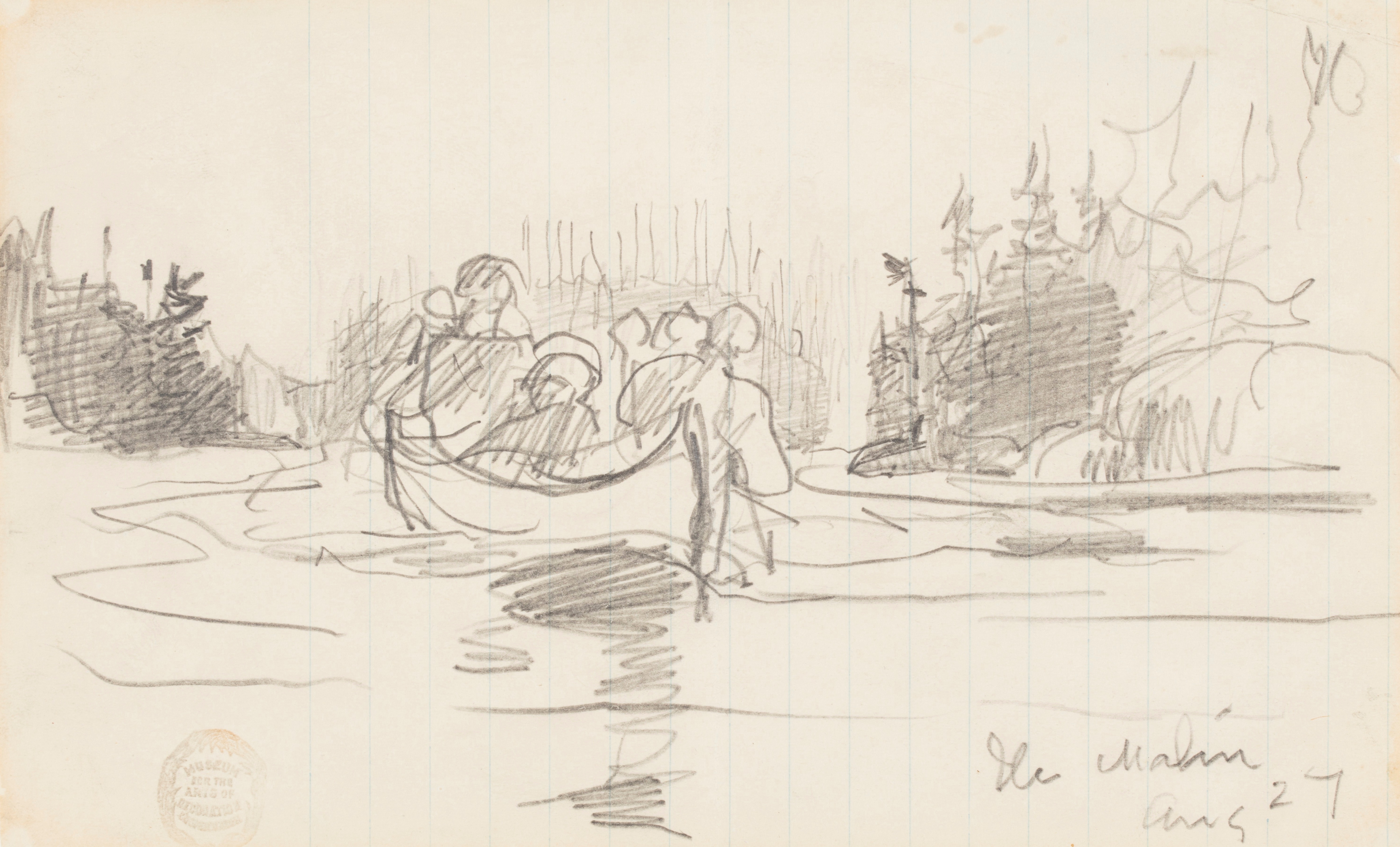 《三人独木舟 魁北克玛琳岛》（canoe with three men ile maligne quebec）｜温斯洛·霍默 Winslow Homer｜1897