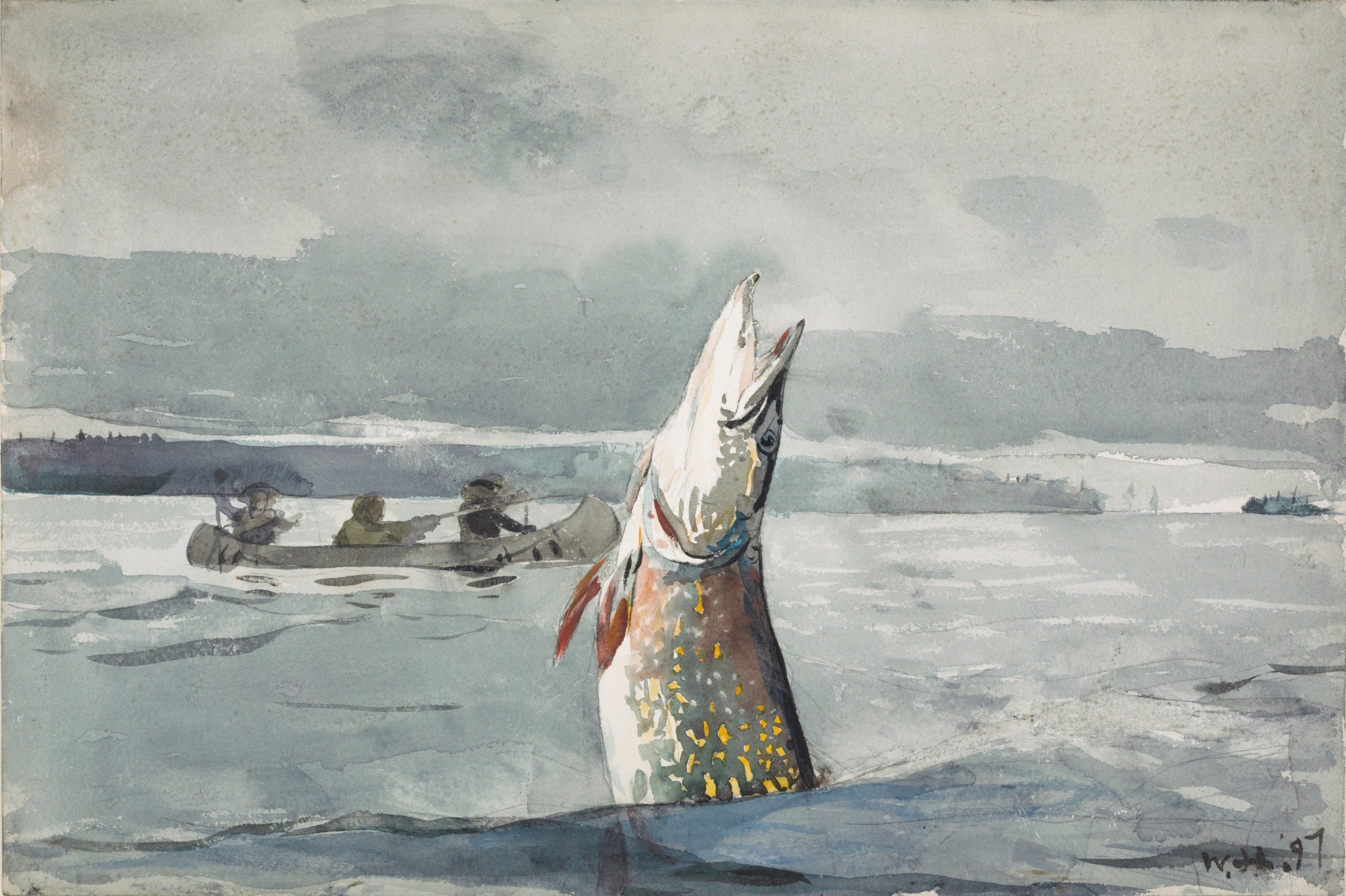 《派克湖 圣约翰 瓦纳尼什 钓鱼》（pike lake st john ouananiche fishing）｜温斯洛·霍默 Winslow Homer｜1897