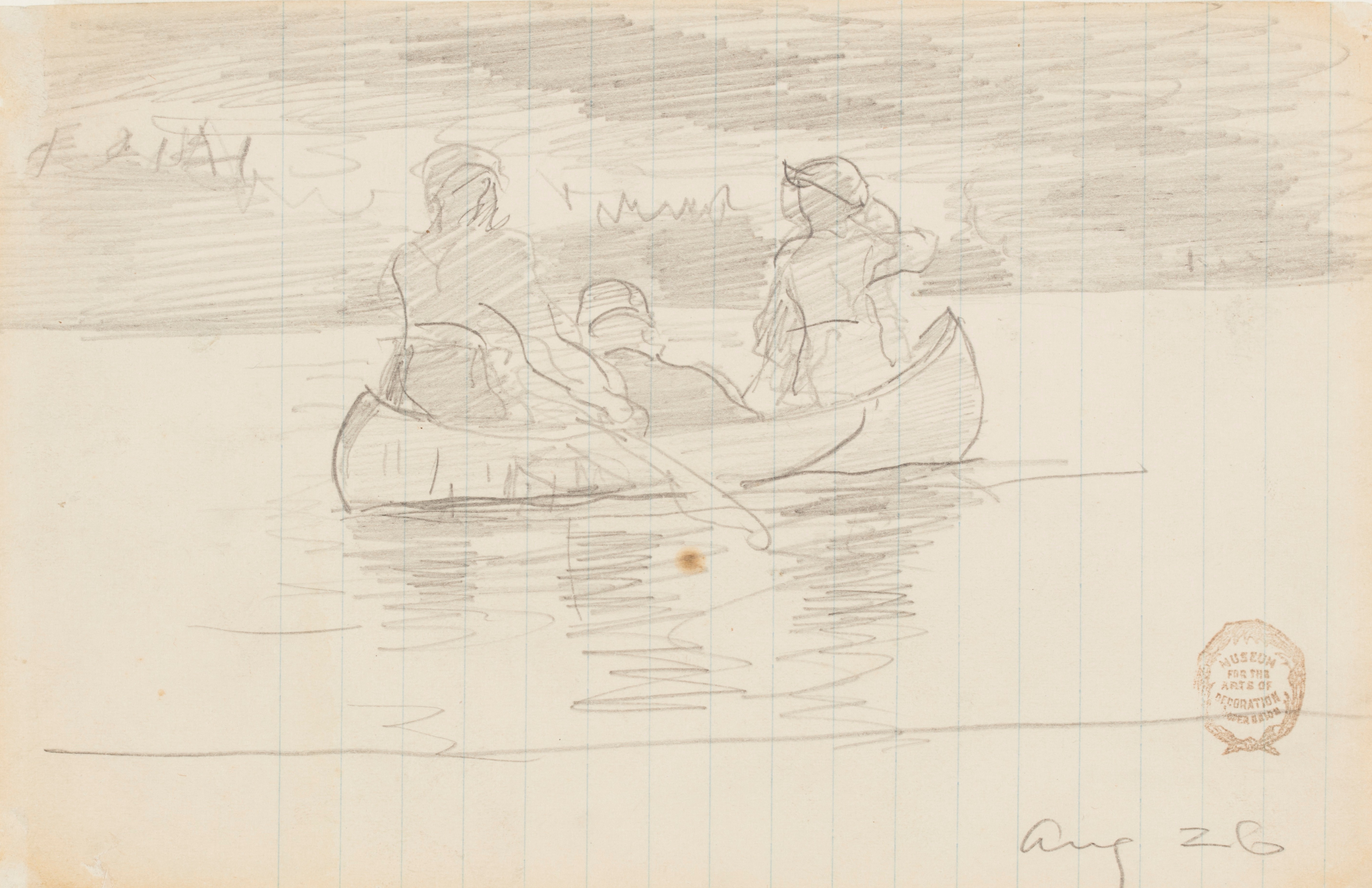 《魁北克省马尼涅独木舟上的三人》（three men in a canoe il manigne quebec）｜温斯洛·霍默 Winslow Homer｜1897