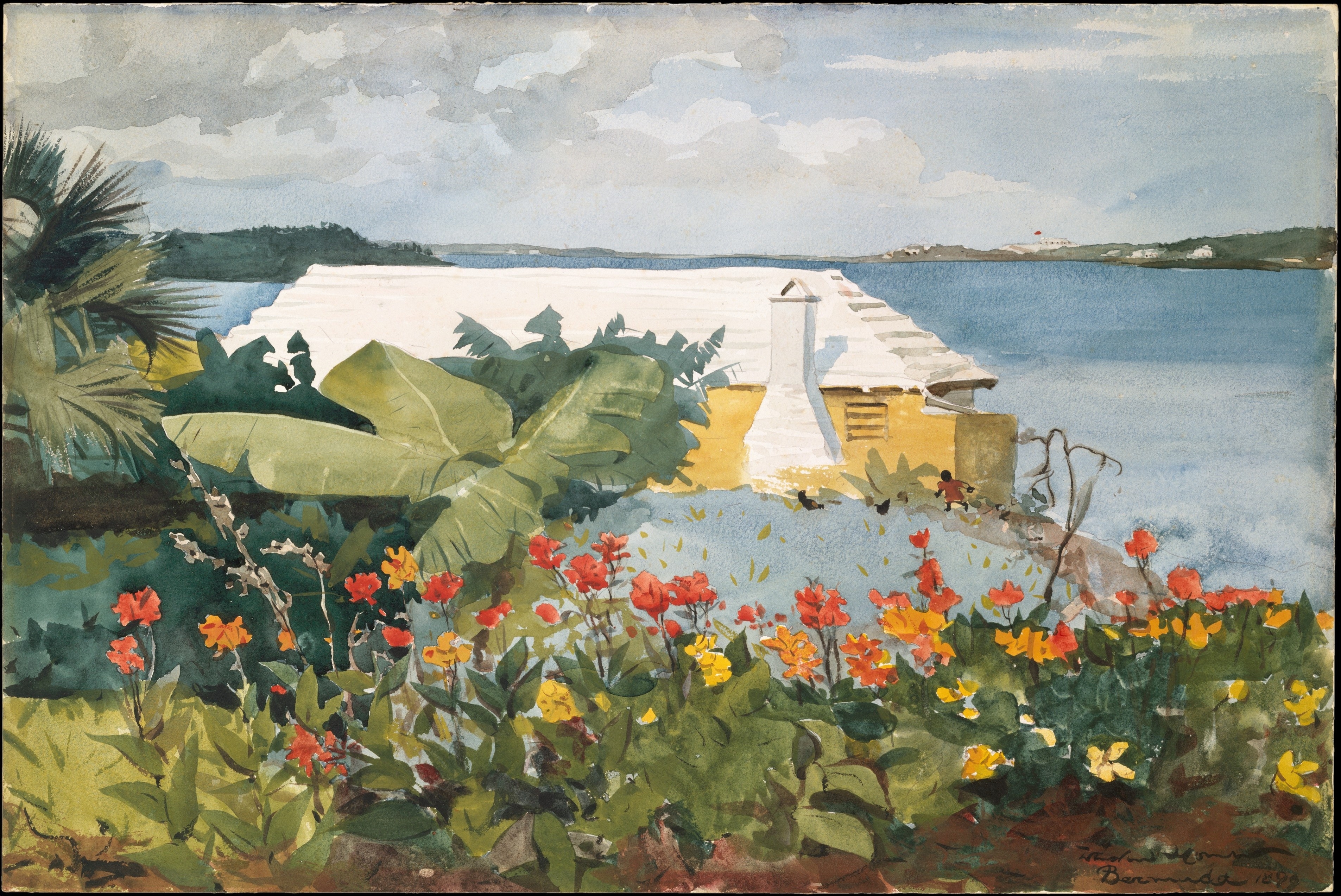 《花园和平房百慕大》（flower garden and bungalow bermuda）｜温斯洛·霍默 Winslow Homer｜1899