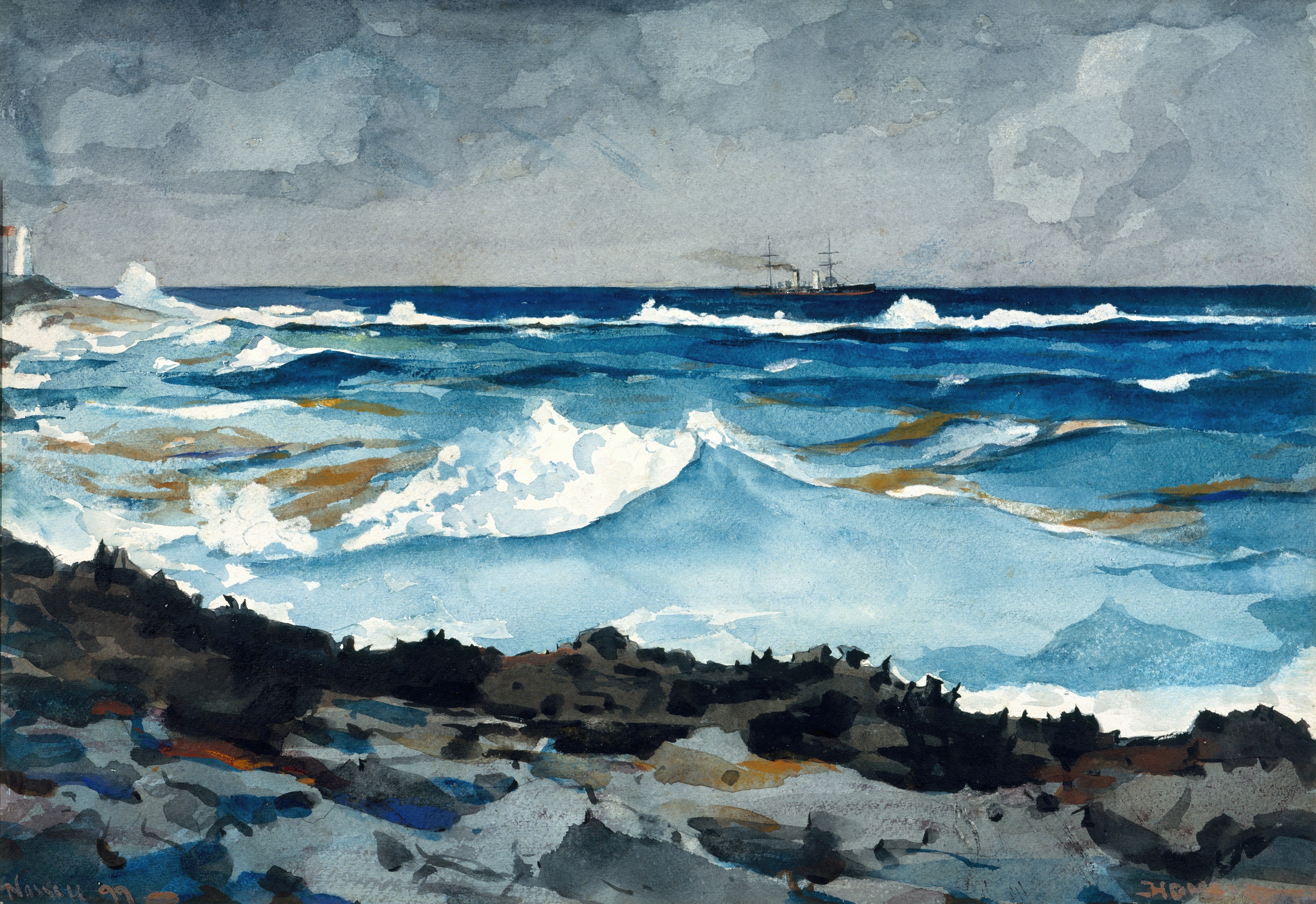 《拿骚海岸和冲浪》（shore and surf nassau）｜温斯洛·霍默 Winslow Homer｜1899