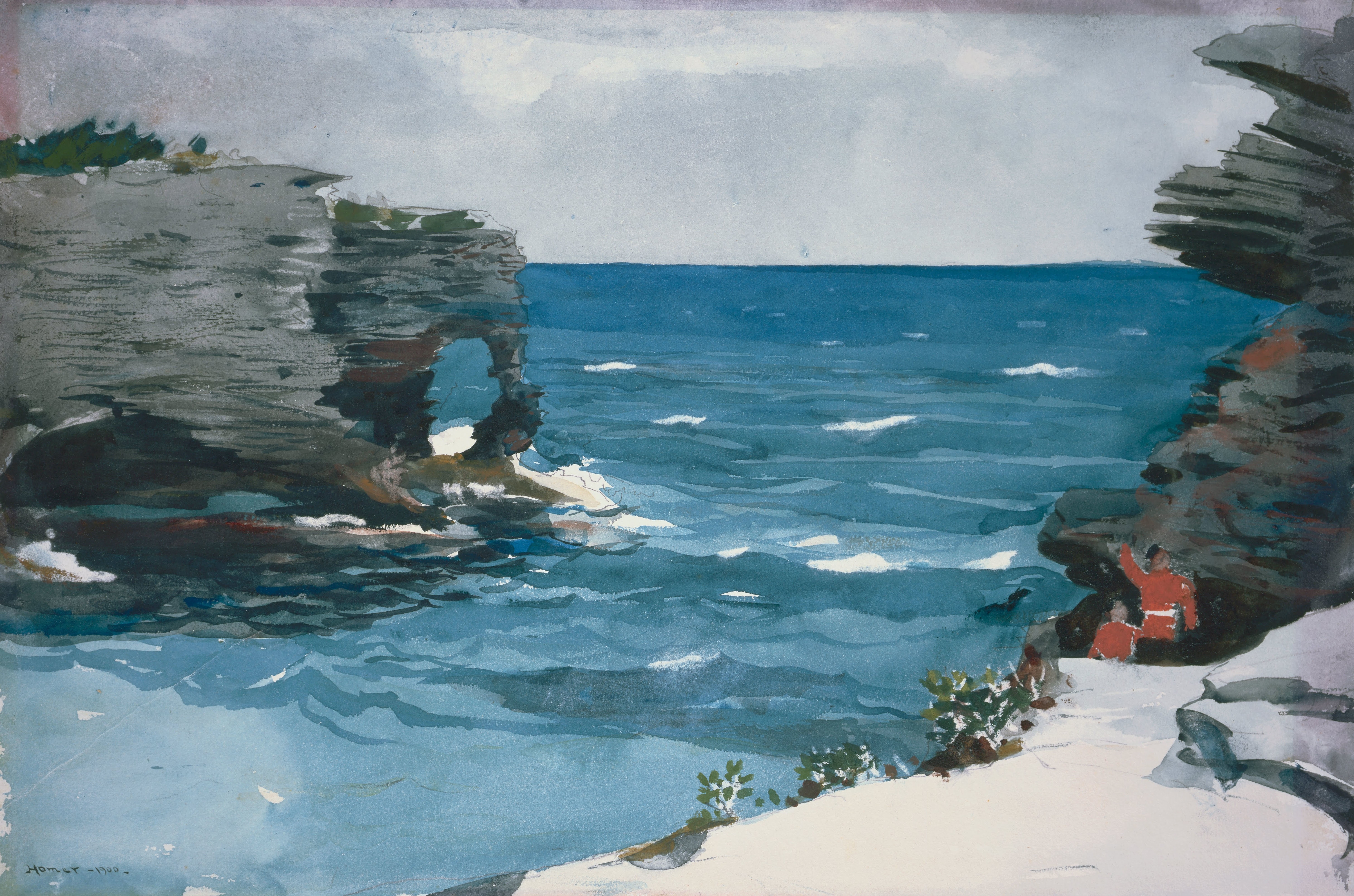 《百慕大岩岸》（rocky shore bermuda）｜温斯洛·霍默 Winslow Homer｜1900