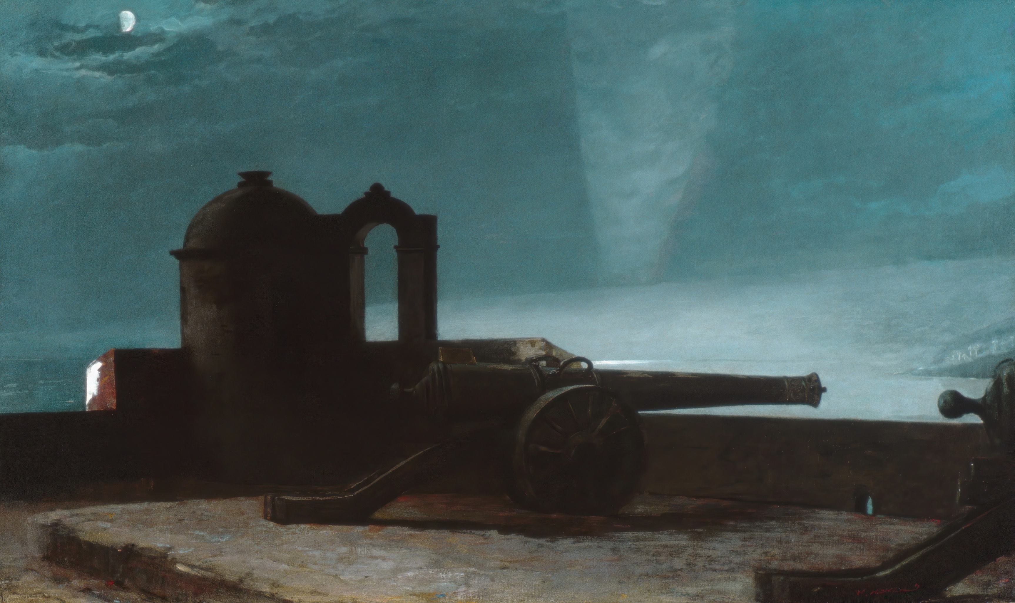 《在古巴圣地亚哥港口入口处的探照灯》（searchlight on harbor entrance santiago de cuba）｜温斯洛·霍默 Winslow Homer｜1901